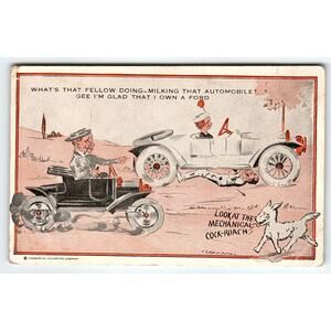 Look At The Mechanical Roach Jalopy Auto Cars Dog Comical Postcard